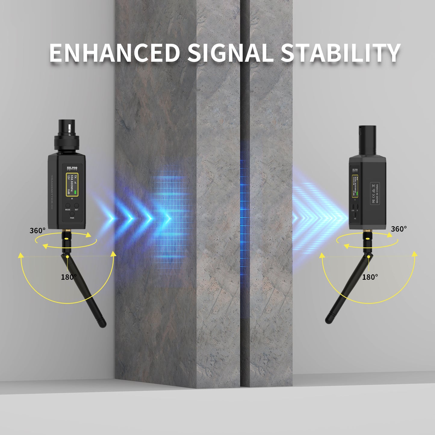 UHF Wireless XLR Transmitter and Receiver with Dual Antennas, 470ft Range, Auto Channel Scanning, Plug-on Wireless Mic Adapter for Audio Mixer, Sound Field Test, Acoustic Measurement, F30