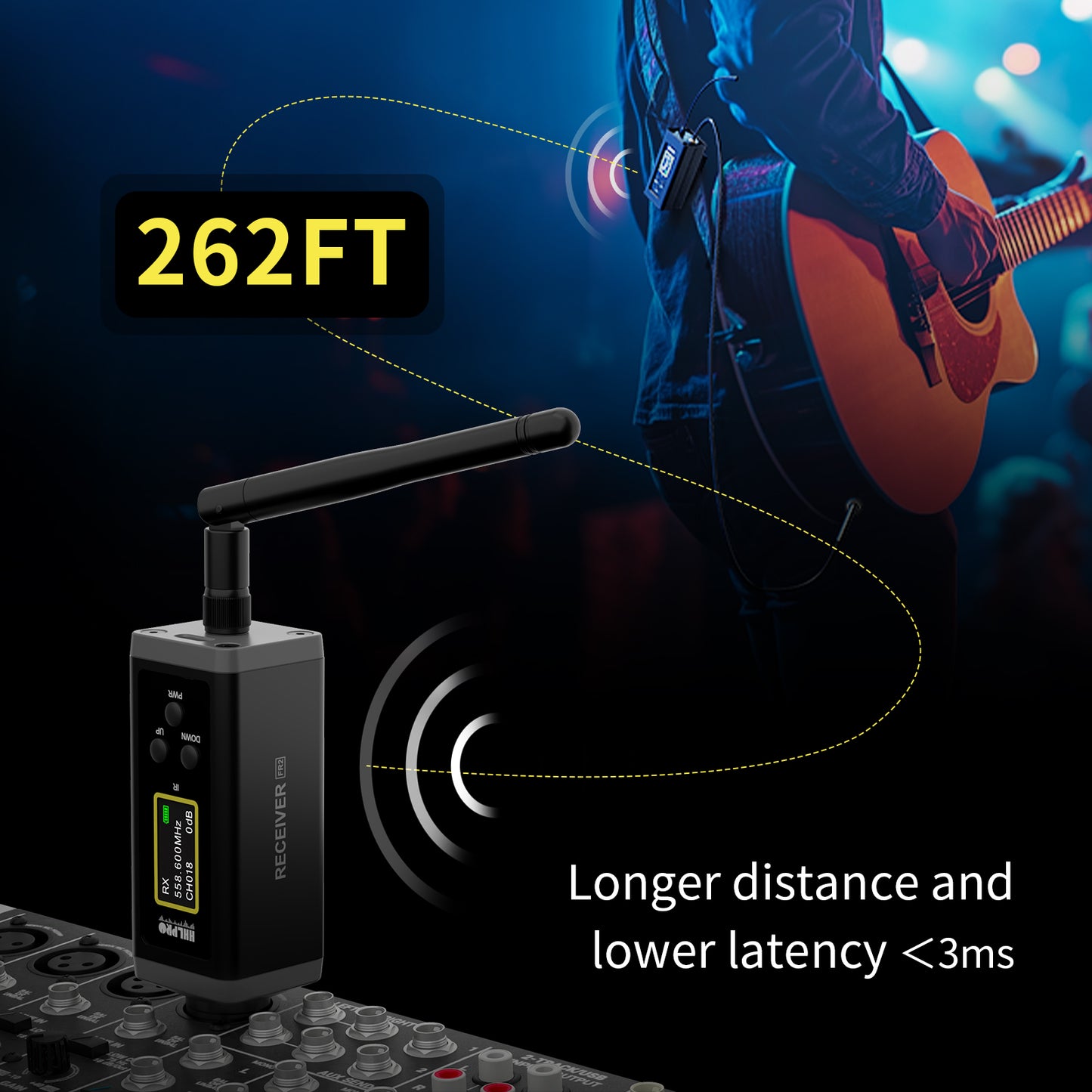 UHF Wireless Guitar System with Antenna,260FT Range,32 Channels,Dual Volume Control,Rechargeable Audio XLR Wireless Guitar Transmitter Receiver for Guitar Bass Electric Instruments, F40