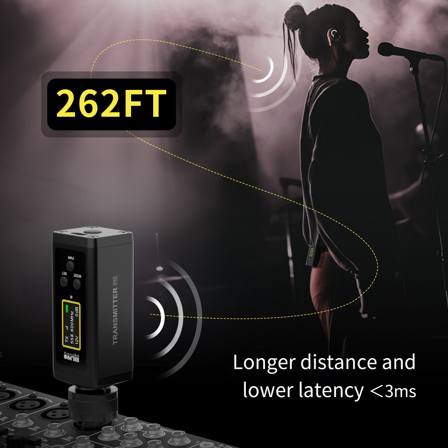 UHF Wireless in Ear Monitor System, 260 FT Range, Low Latency IEM System with 26 Channels, Dual Volume Control, Auto Pairing, Beltpack Transmitter & Receiver for Musicians, Band Rehearsal, F10