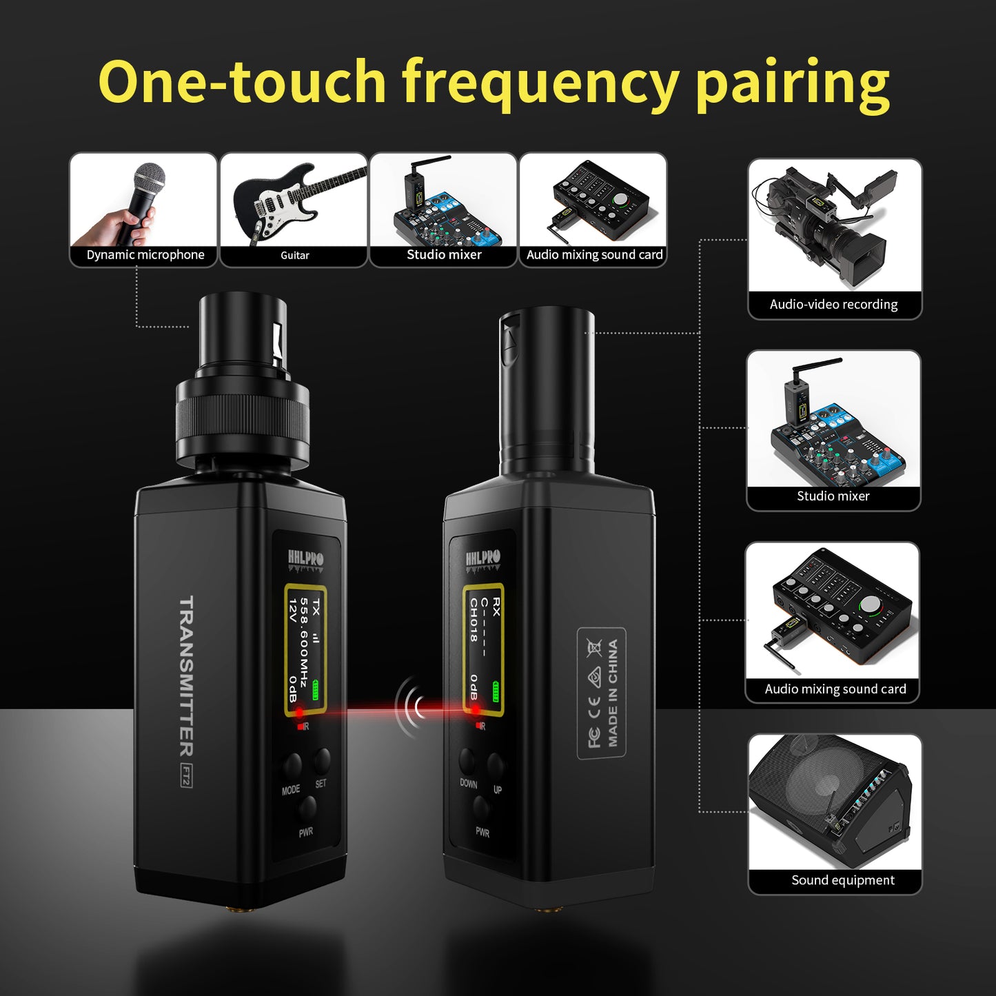 UHF Wireless XLR Transmitter and Receiver with Dual Antennas, 470ft Range, Auto Channel Scanning, Plug-on Wireless Mic Adapter for Audio Mixer, Sound Field Test, Acoustic Measurement, F30